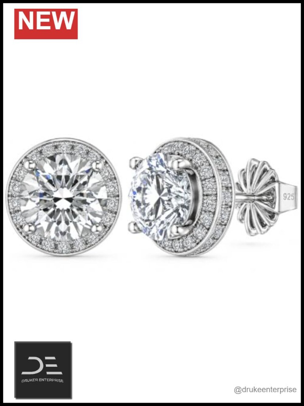Sterling Silver Round Halo Stud Earrings with Cubic Zirconia